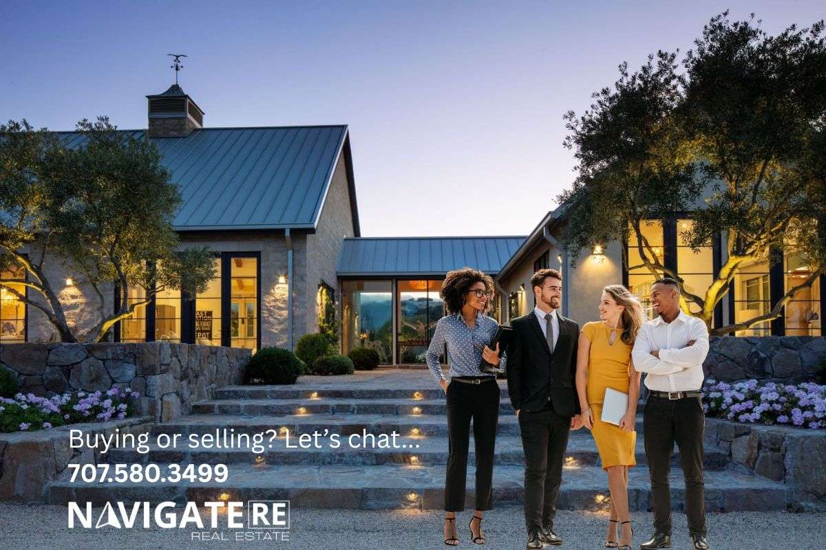 Navigate real estate team in front of luxury wine country property