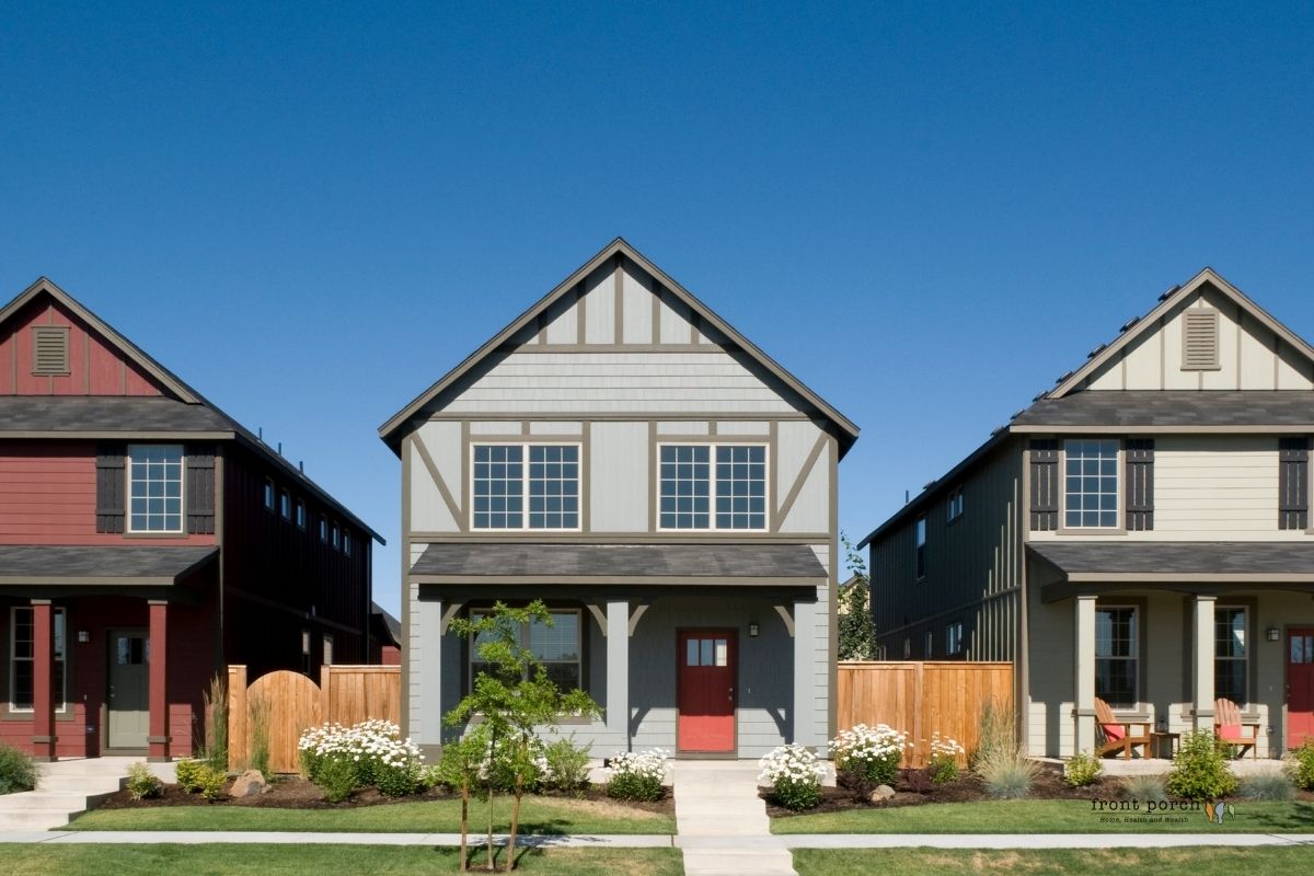 three houses lined up on a vblock